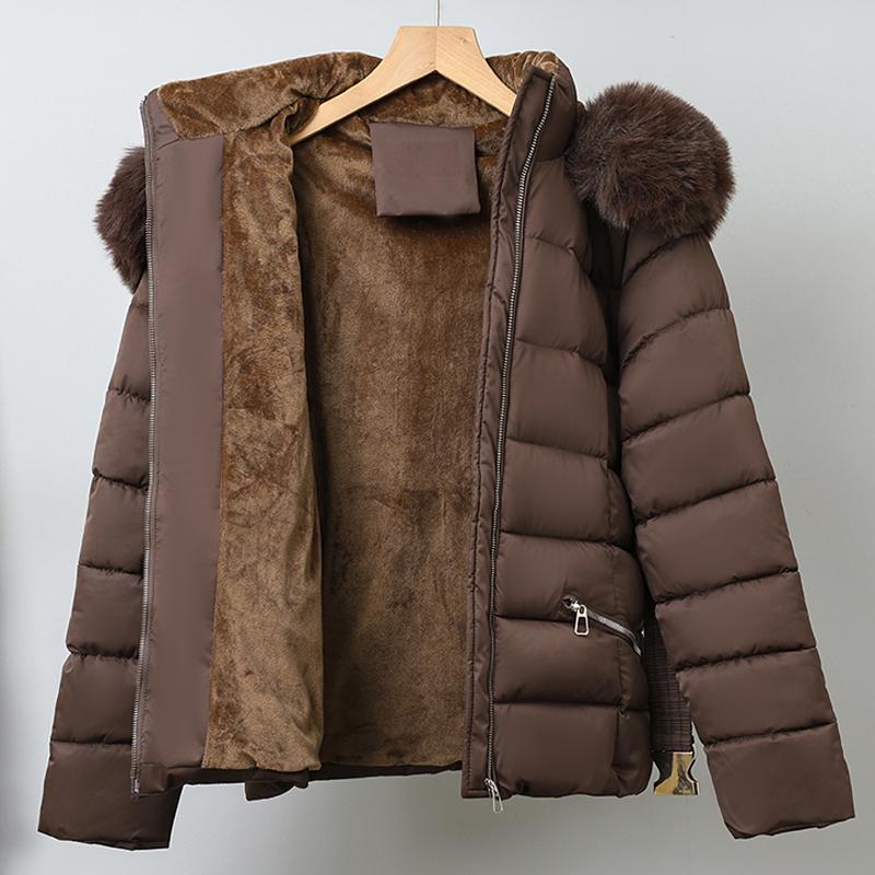 Mote Vinterkåpe Dame Parkas Hette Fuskepelskrage Tykk Varm Damejakker Med Belte