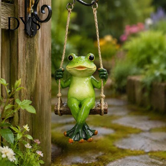 Unique Housewarming Garden Gift Swing Frog Statue, Resin Hanging Ornament, Whimsical Statue Cute Figurine for Front Porch Yard Balcony Decoration
