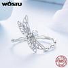 WOSTU 925 Sterling Sliver Dragonfly Open Ring For Women Hollow Out Shiny CZ Insect Animal Adjustable Rings Daily Party Gift