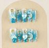 10Pcs Handmade Long Ballet Press On Nails, Blue Ombre with 3D Moon & Heart Rhinestone Fake Nails