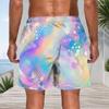 Men Plus Size Colorful Glitter Printed Beach Shorts Drawstring Waist Straight Leg With Side Pockets