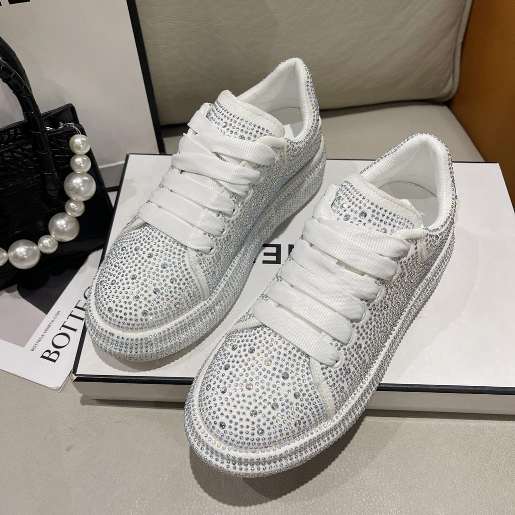 Fashion Women Platform Casual Sneakers Rhinestones Thick-soled White Silver Shoes for Women Shining Crystal Sneakers Trend Shoes