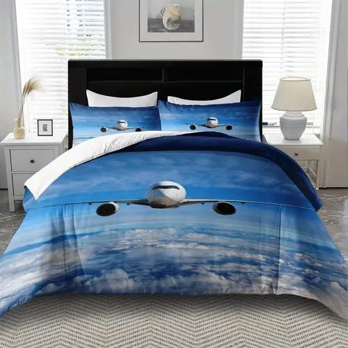 Airplane Soft Duvet Cover Soft Duvet Cover Featuring Airplane Patern Suitable for Children Kids Plus Adult Peoples Soft Comfortable Plus Breathable