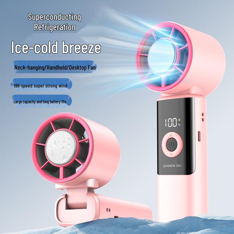 2026 Handheld High-Speed Fan: Digital Display, Strong Wind, 100-Speed, Folding Semiconductor Design