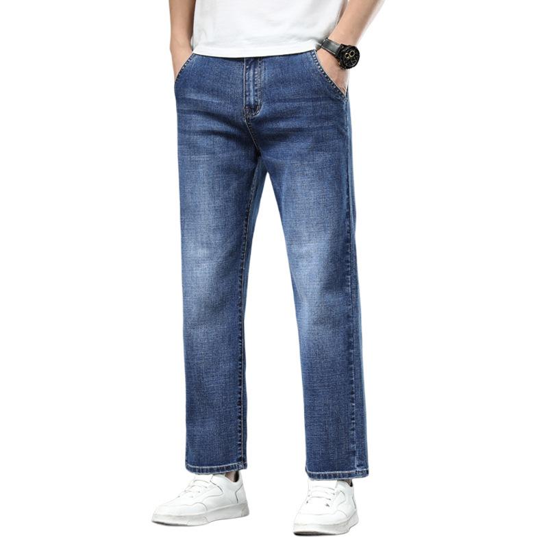 New Style Business Stretch Straight-Leg Plus Size Jeans for Men Loose-Fit Casual Trousers for Men Slim-Fit Cropped Trousers