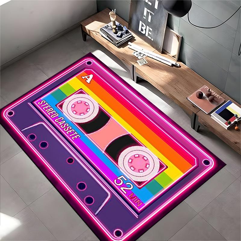 Retro Rainbow Cassette Tape Design Rug Non-slip rug suitable for living room and bedroom sofas