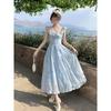 Blue suspender dress women's summer new seaside vacation super fairy three-dimensional flowers super beautiful gentle wind dress