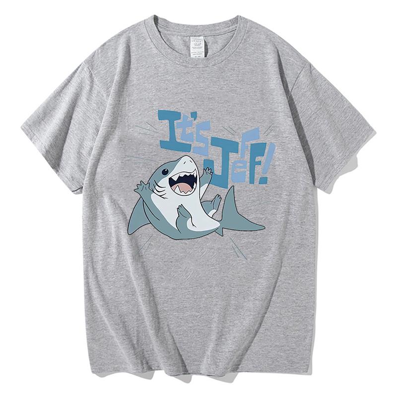 Kawaii Jeff Der Landhai T-Shirt Kurzarm Mode Baumwolle T-Shirt Grafikdruck Gothic Retro T-Shirt Camisetas Weiche T-Shirts