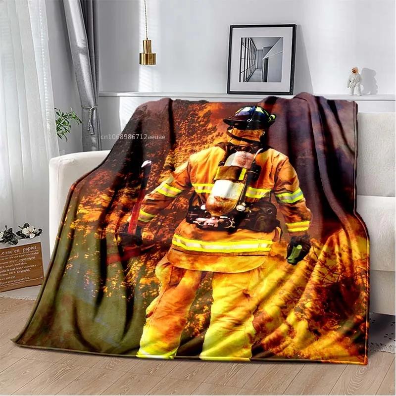 Firefighters Flannel Blanket God Bless Firefighters with Angle Wings Art Lightweight Warm Plush Kids Adults Birthday Dream Gifts