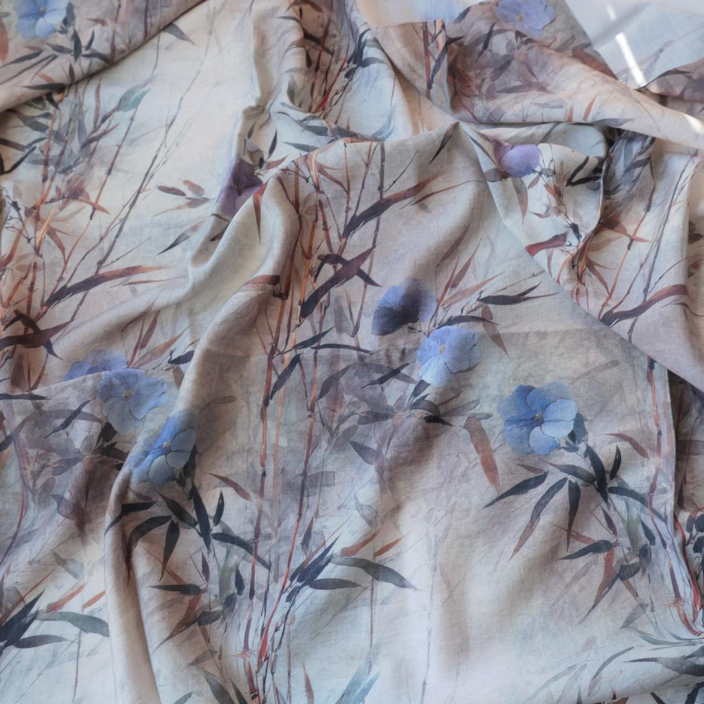 Chinese Style Floral Tencel Linen Fabric Lightweight Printed Cloth for Hanfu Cheongsam Dress Anti Mosquito Pants Garment Mater