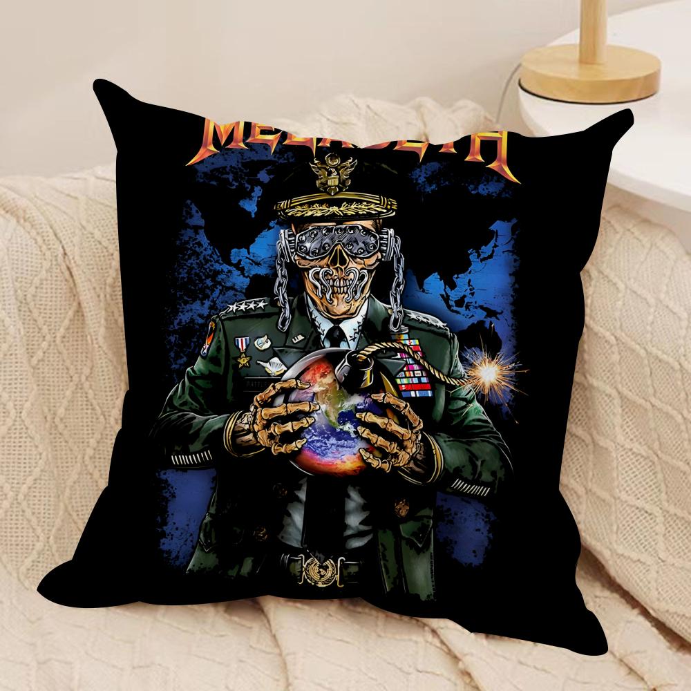 MMegadeths Heavy Metal Band Cushion Cover Silky Short Plush Invisible Zipper Dustproof Sofa Pillow Case For Home Decor
