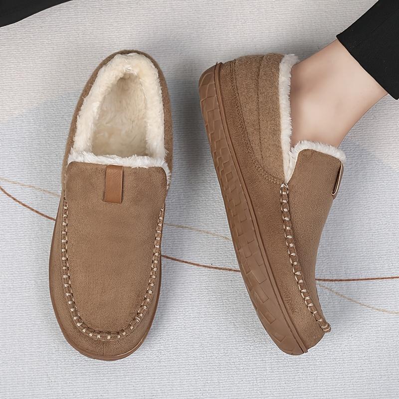 Men'S Thickened Indoor Slippers, Vintage Casual Fashion, Soft Sole, Round Toe, EVA Sole, Fabric Upper and Inner, for Winter Daily Casual Wear