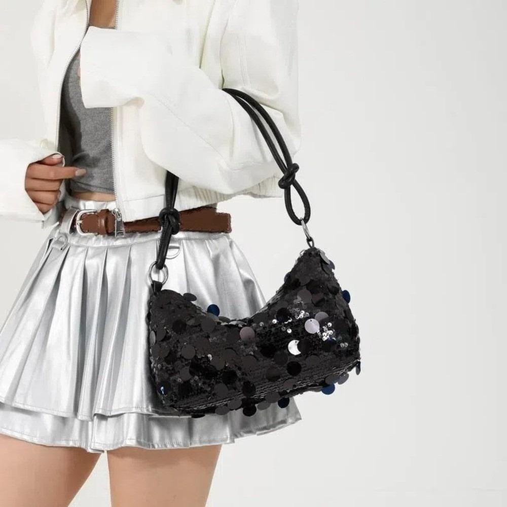 Fashion Sparkling Sequin Shoulder Bag Secure Zipper Korean Style Shiny Party Bag Daily Underarm Bag Dinner