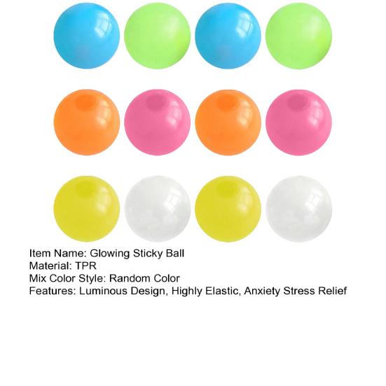 4/8/6/12Pcs Luminous Sticky Ball Glow-in-the-dark Wall Ceiling Sticky Ball TPR Anxiety Relief Stress Ball