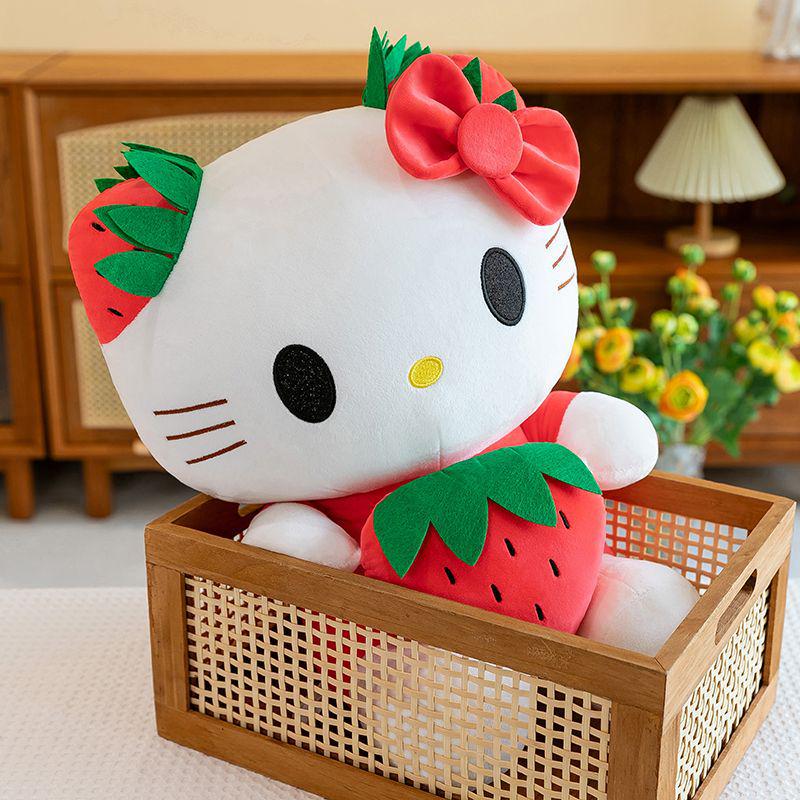 Super Soft Hello Kitty Strawberry Plush Toy - Cute Stuffed Cat Doll & Pillow, Perfect for Back To School or Birthday Gifts