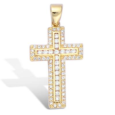 [L4644] - Gold Plated Pendant 'Cross' White Gold - 30x14 Mm