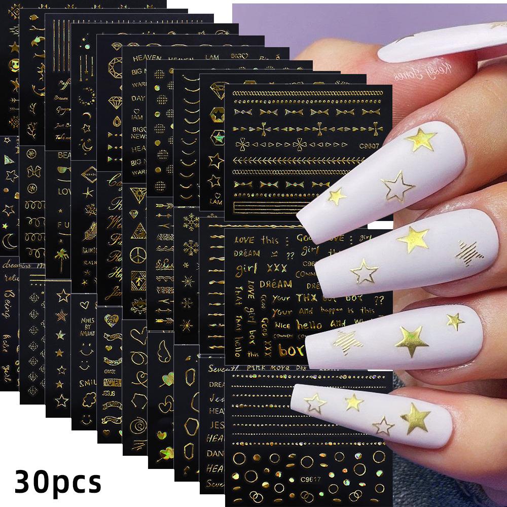 Bronzing Dolphin Smiley Nail Art Sticker Set 30 Different Adhesive Self-Adhesive Light Luxury Versatile Nail Stickers