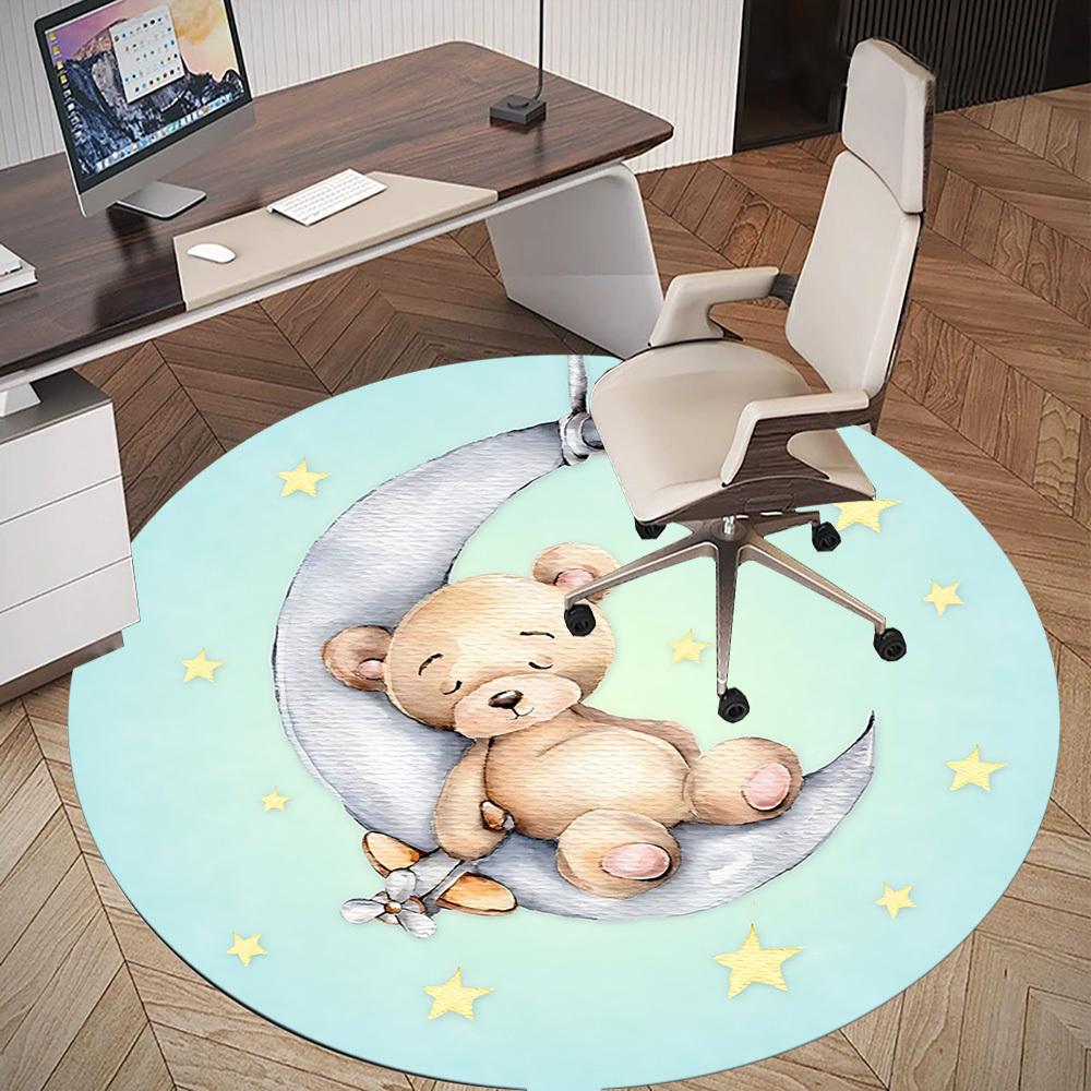 1 szt. mata podłogowa okrągła z motywem misia i księżyca - antypoślizgowa, mata podłogowa do biura, sypialni i dekoracji wnętrz c1125176