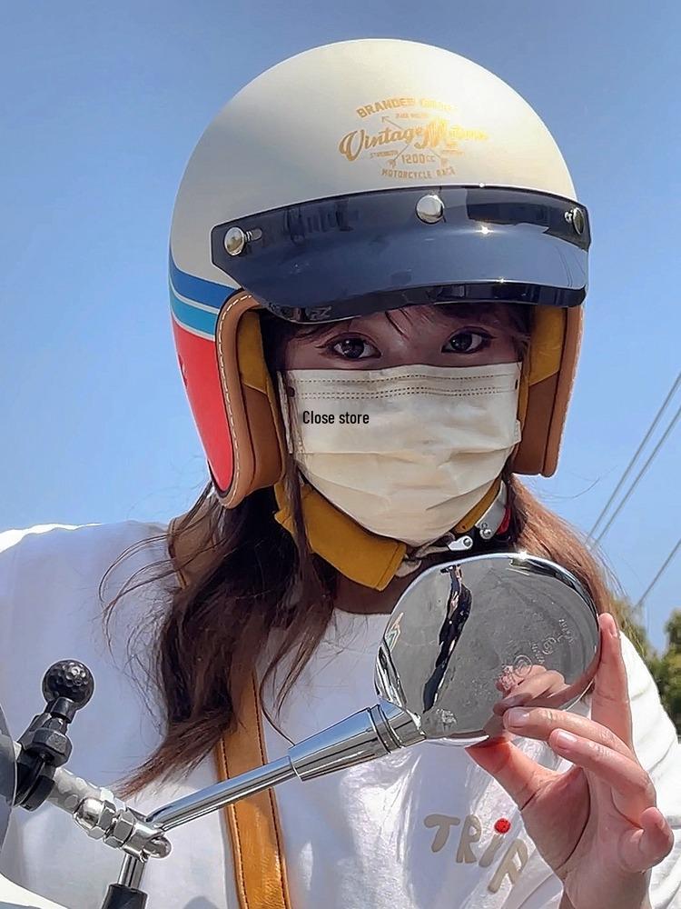 High-Quality Retro Motorcycle Half Helmet with Built-In Goggles for Men and Women