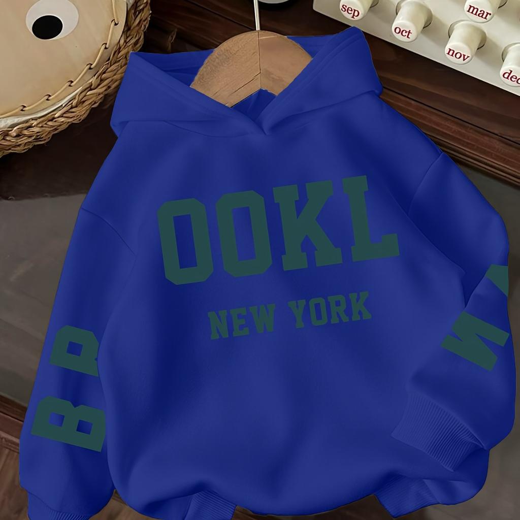 Trendy Polyester Sweatshirt med Bogtryk til Drenge og Piger – Afslappet Efterårs-/Vinter Langærmet Pullover med Ærmegrafik