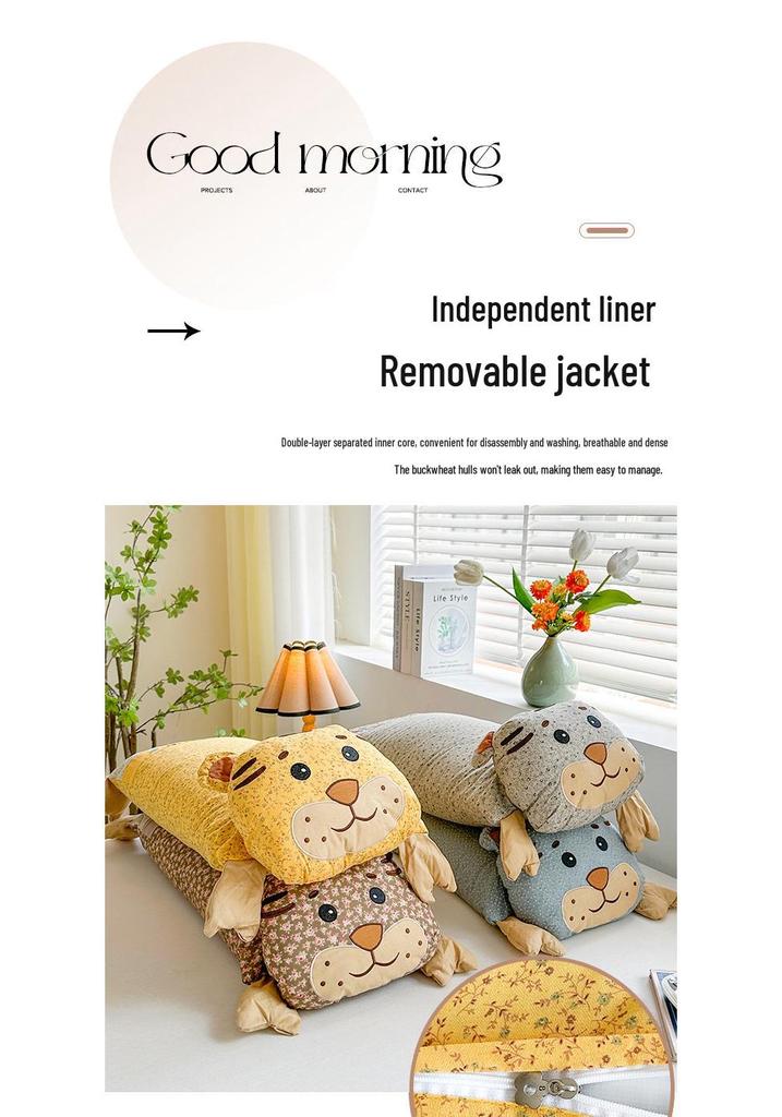 Printed Tiger Head Buckwheat Pillow: Neck Support for Adults & Children