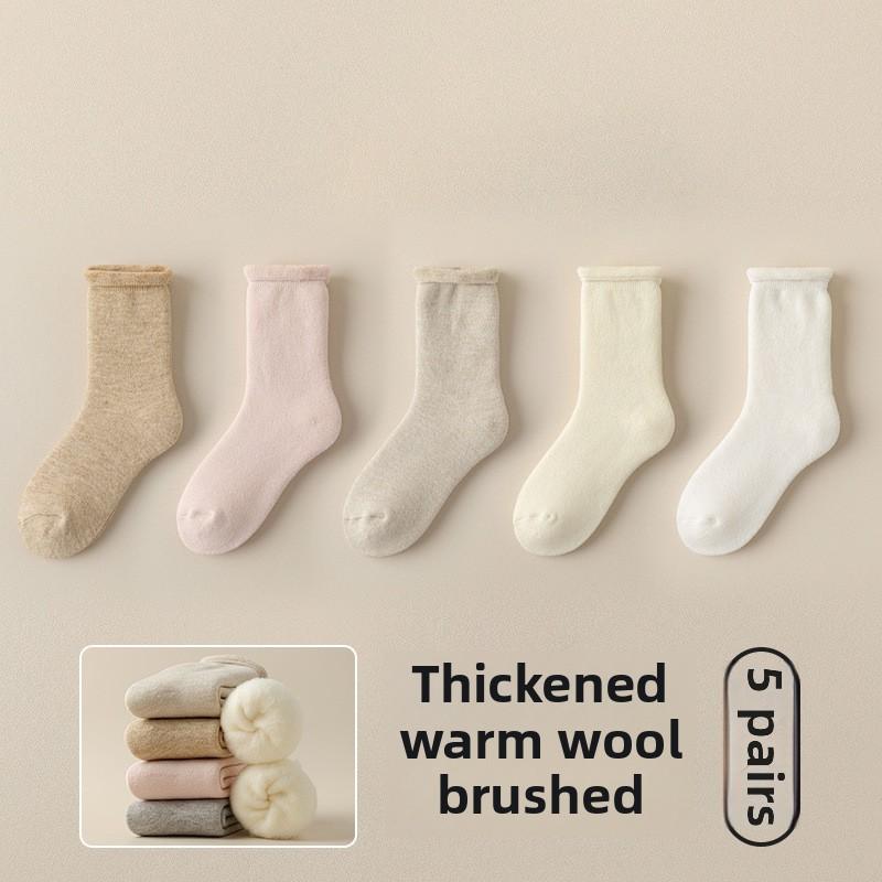 

5 пар женских зимних шерстяных толстых и флисовых носков средней длины с бахромой 5 Pairs