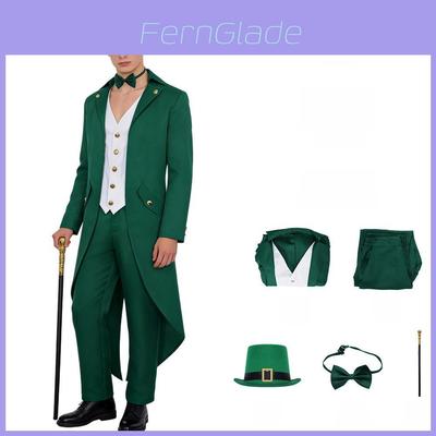 Irish Saint Patricks Day Mens Tuxedo Suit With Top Hat And Cane For Stage Performances