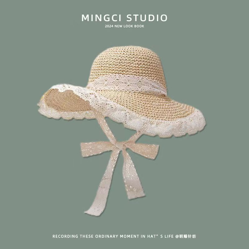 Ny fransk platt topp stråhatt dam utomhus strand topphatt strå solhatt sommarhatt