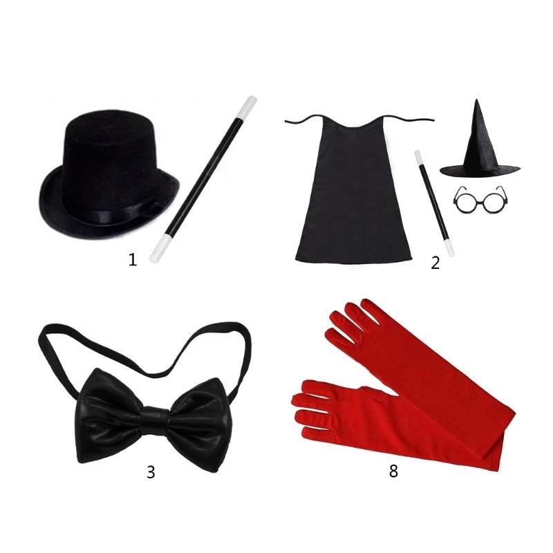 Magician Roleplay Cosplay Costume Outfit Set Halloween Magician Dress Up Top Hat Magic Cape Magic Wand Glasses Gloves
