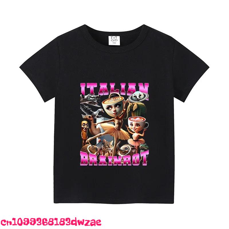 Children's T-shirt Cappuccino Assassino Short Sleeve Top Children's Fun Meme Cute T-shirt Summer Clothing