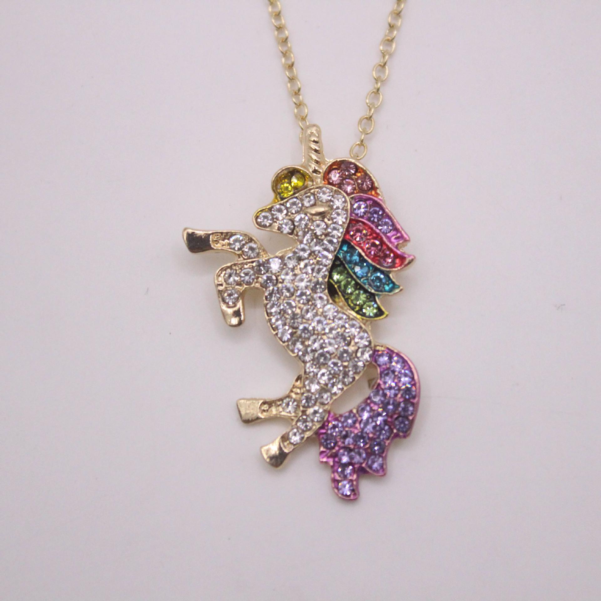 

Pegasus Necklace: Micro-Paved Diamond Unicorn Pendant Sweater Chain