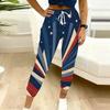 Women Plus Size American Flag Printed Jogger Pants Drawstring Waist Side Pockets Cuffed Ankle