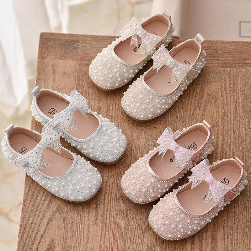 New Girls Single Princess Shoes Pearl Shallow Children's Flat