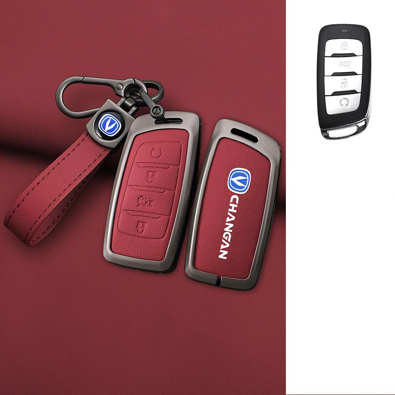 Zinc Alloy Leather Car Remote Key Case Cover Shell Fob For Changan Hunter F70 Cs35 Cs75 Plus Cs85 Coupe Cs95 Protector Keychain