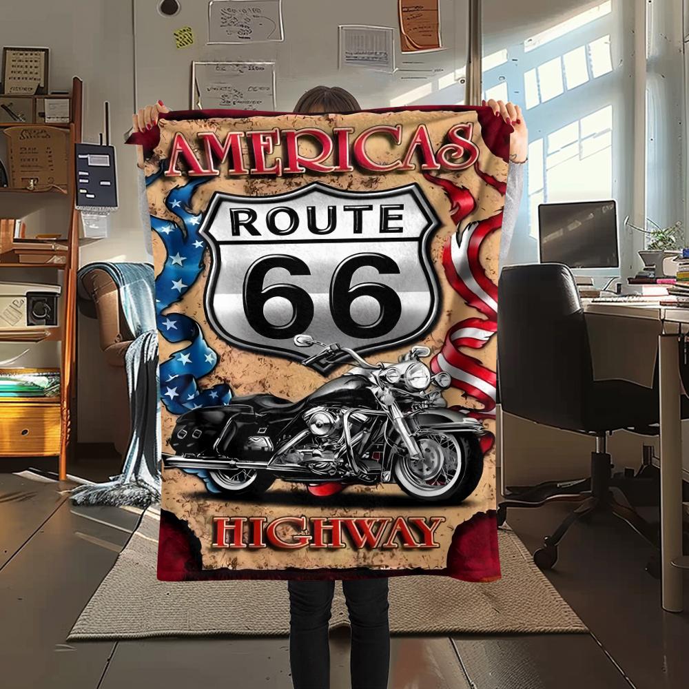 

1Pc Route 66 Print Flannel Blanket, High quality Comfortable for All Seasons, Home Decor, Warmth and Comfort, Perfect for Christmas Gifts 80cm x 120cm