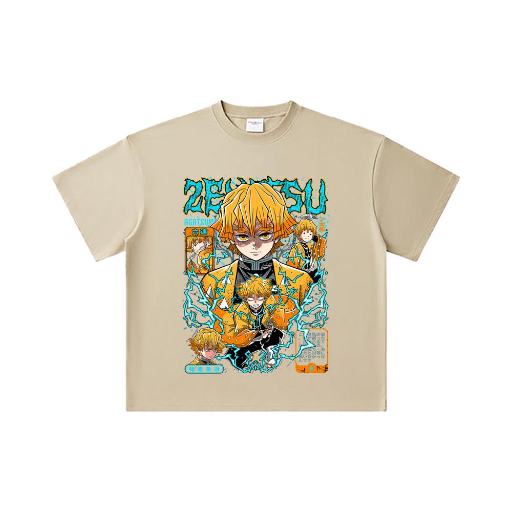 260 GSM Double Yarn 32 Count 100% Cotton Demon Slayer V100 Zenitsu Print Unisex Heavy Cotton T Shirt