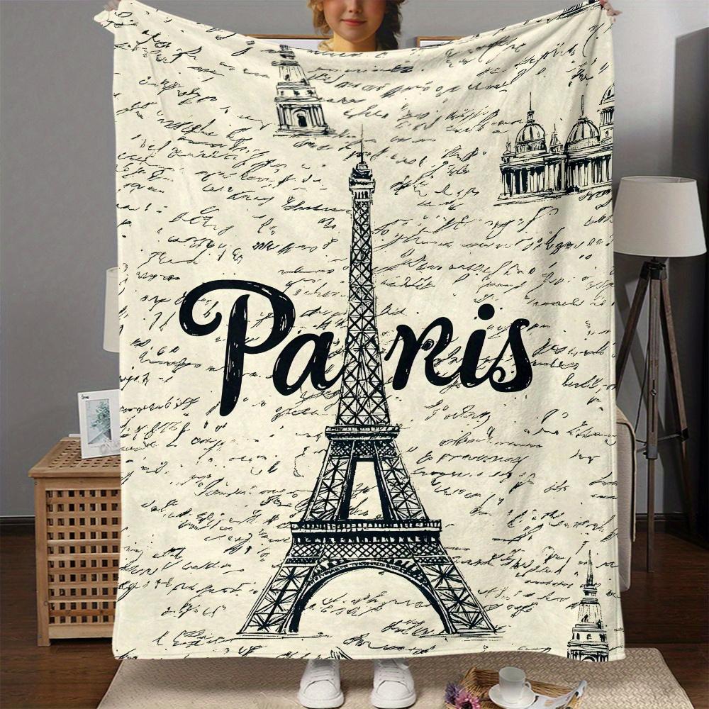 1 romantic Eiffel Tower Parisian style French fleece blanket, lightweight and portable, soft and warm polyester, 3 sizes 75X95CM