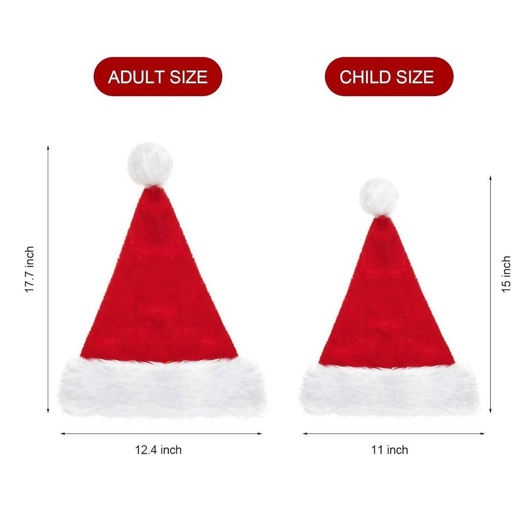 2 Santa Hat Christmas Cap Unisex Xmas Holiday Hat Bulk for New Year Party Supplies Christmas Decoration (red, 12.6 X 17.7 Inch)