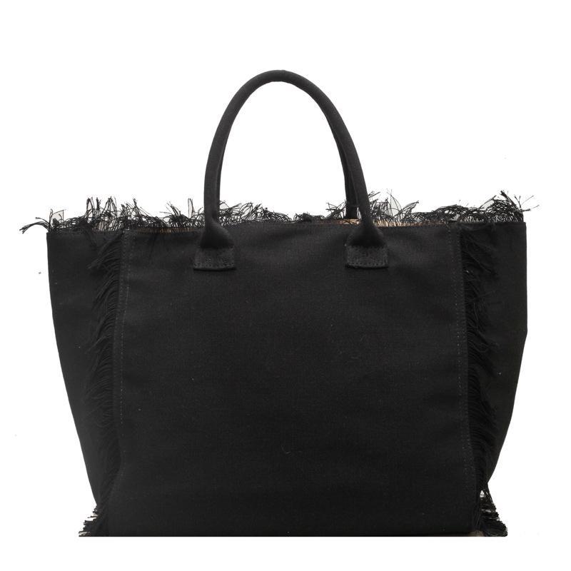 

2026 Autumn/Winter Korean Tassel Canvas Tote - Large Capacity, Simple Style, for Women Students, Commutes, Shoulder Carry. чёрный