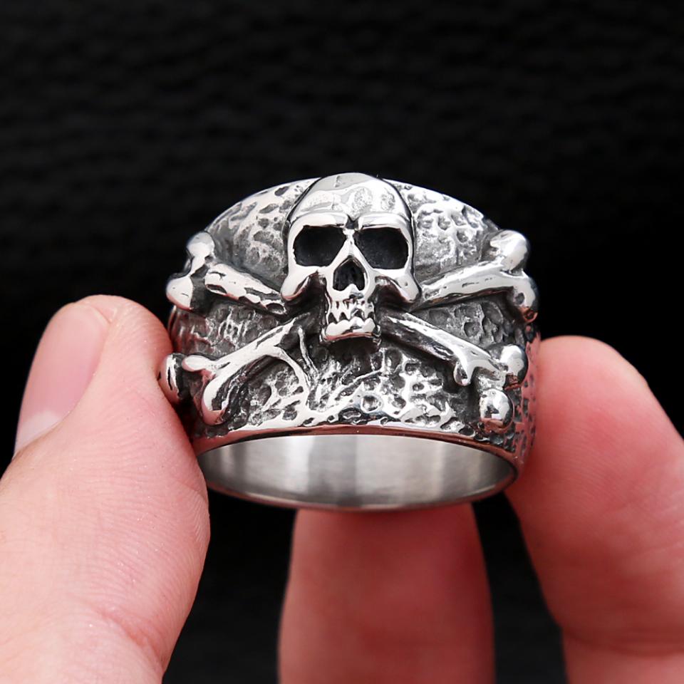Punk Vintage Stainless Steel Pirate Skull Ring For Men Biker Hip Hop Jewelry Gift High Quality Fashion Accessories
