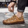Hand-stitched Men's Shoes Outdoor Casual Shoes Buckle Versatile Leather Shoes Summer Low-top Large-size Cross-breathable Mesh Shoes Men