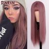 XINRAN Lange gerade weinrote Perücke mit Pony, synthetische Perücken für Frauen, hitzebeständiges Naturhaar für die tägliche Halloween-Cosplay-Party