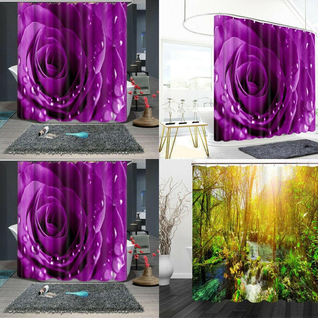 Vibrant 3d Pattern Shower Curtain With Waterproof Polyester Fabric For Elegant Bathrooms