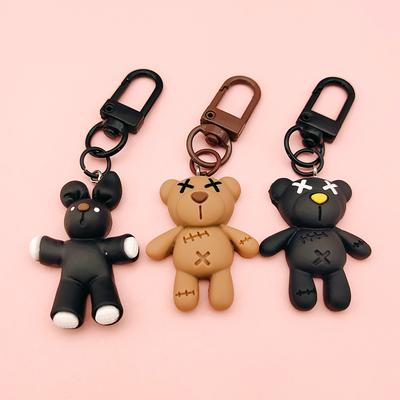Cool Black Bear Key Chain Coffee Cup Bottle Cap Rabbit Pendant Car Key Ring Backpack Charms Bag Decor Accessories