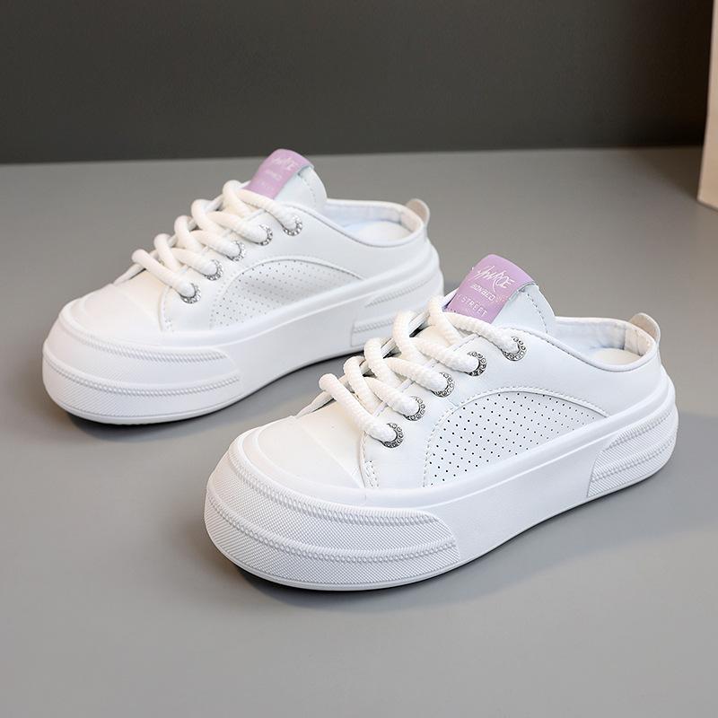 Z7702 New White Shoes Half Slippers Women's  Summer Breathable Slippers Thick Bottom Hight Increasing Board Shoes Women's Shoes All-Matching
