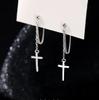 2 Pack Silver Cross Drop Earrings Gothic Long Tassel Hanging Earrings Unisex Jewelry Gift