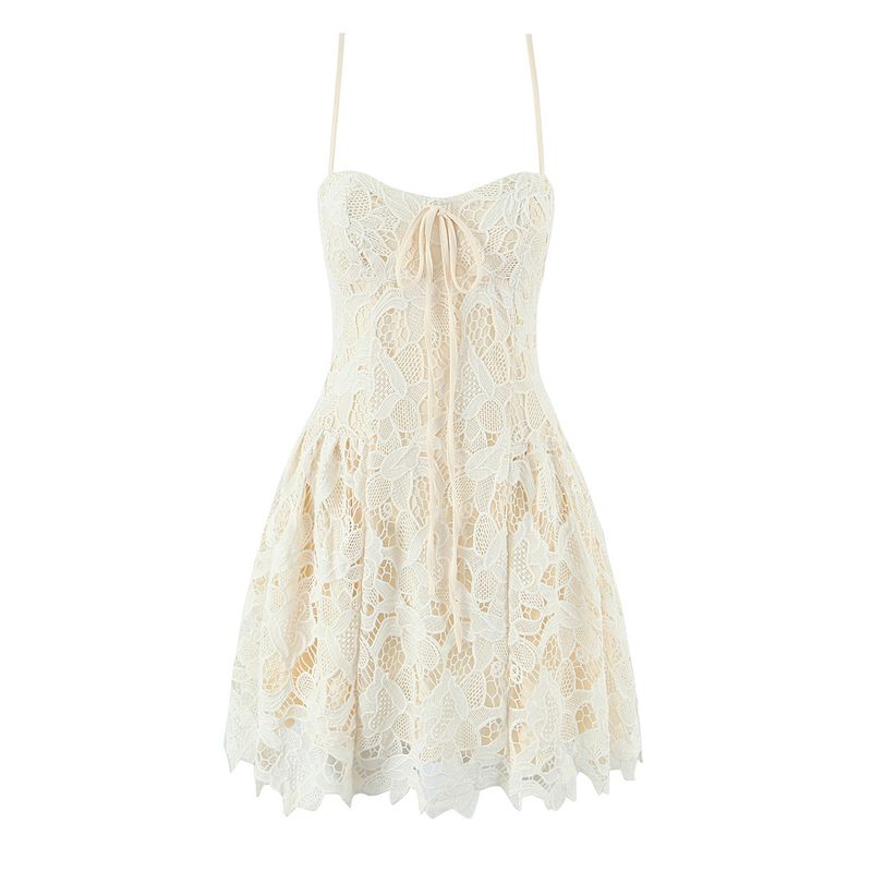 

Lace Qimeng French style Beautiful Atmosphere Lace Embroidery Flower Suspender Skirt Sexy Gyaru Pure Desire Dress Elegant Rice L