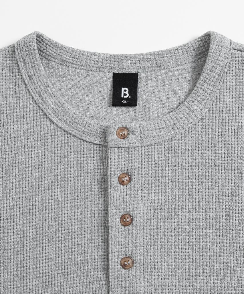 BRENSON (Waffle) Loose Fit Waffle Henley Neck Long Sleeve Tee (4 Colors)