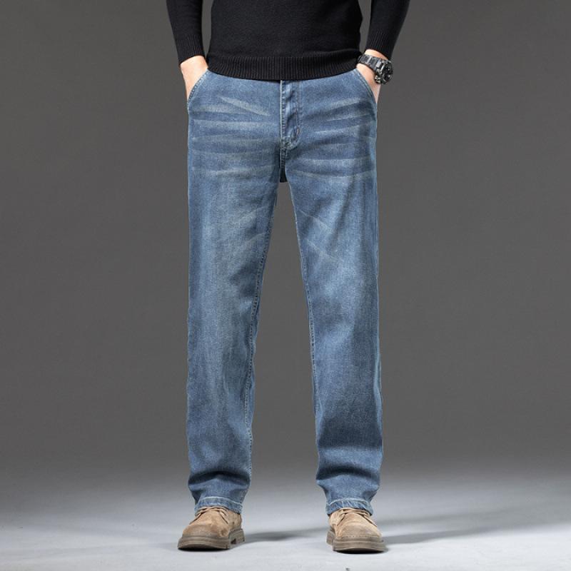 

JYL Men s jeans wide straight business high belt youth long elasticity. 32 віслюку коричневий колір