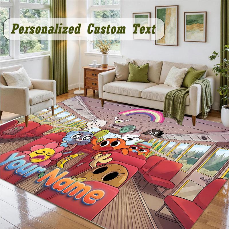 Crystal Velvet Square Rug Custom NameAmazing World of Gumball Pattern Non Slip Home Floor Decor Rug